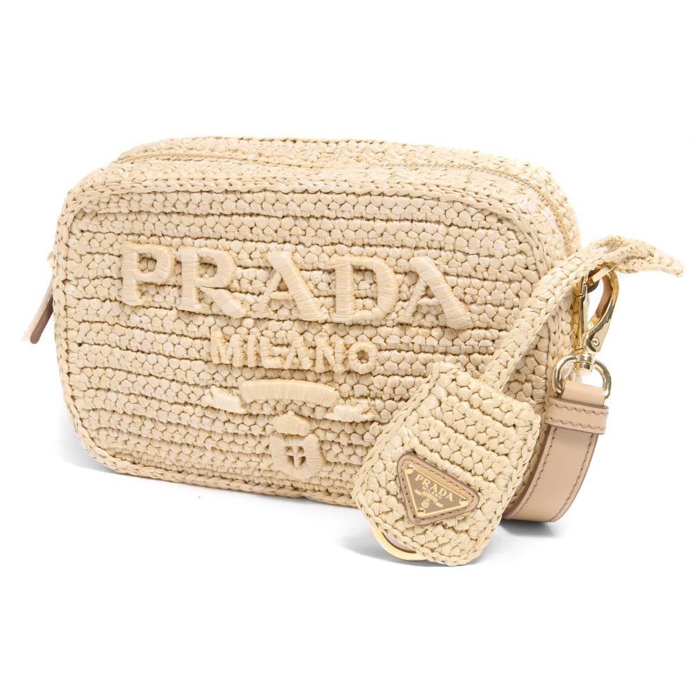 Prada Bag Raffia Clutch Triangle Tan Natural - Picture 2 of 5